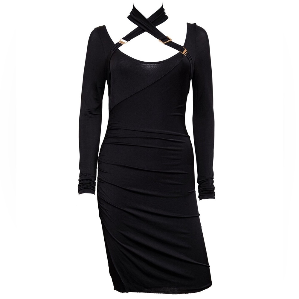 Gucci Black Jersey Bondage Buckle Mini Dress size Small